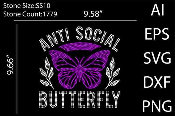 Antisocial Butterfly Rhinestone Design for T-Shirt Graphics