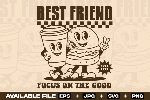 Coffee and Burger Cartoon Graphics for T-Shirt Designs