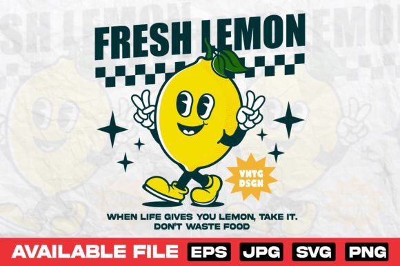 Lemon Cartoon Character: A Retro Delight for Embroidery