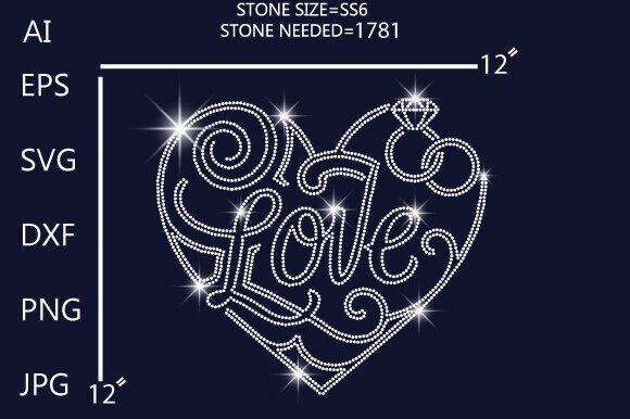 Rhinestone Heart Love Engagement Graphics for T-Shirts