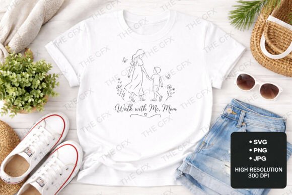 Walk with Me, Mom Graphics for T-Shirt Designs